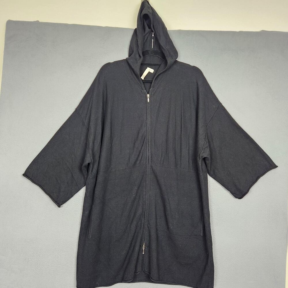 Pure Jill Sweater Womens 2X Black Cotton Cashmere Hooded Full Zip Pockets Dolman